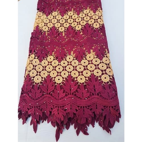 Guipure Lace - Wine & Gold - 5 Yards