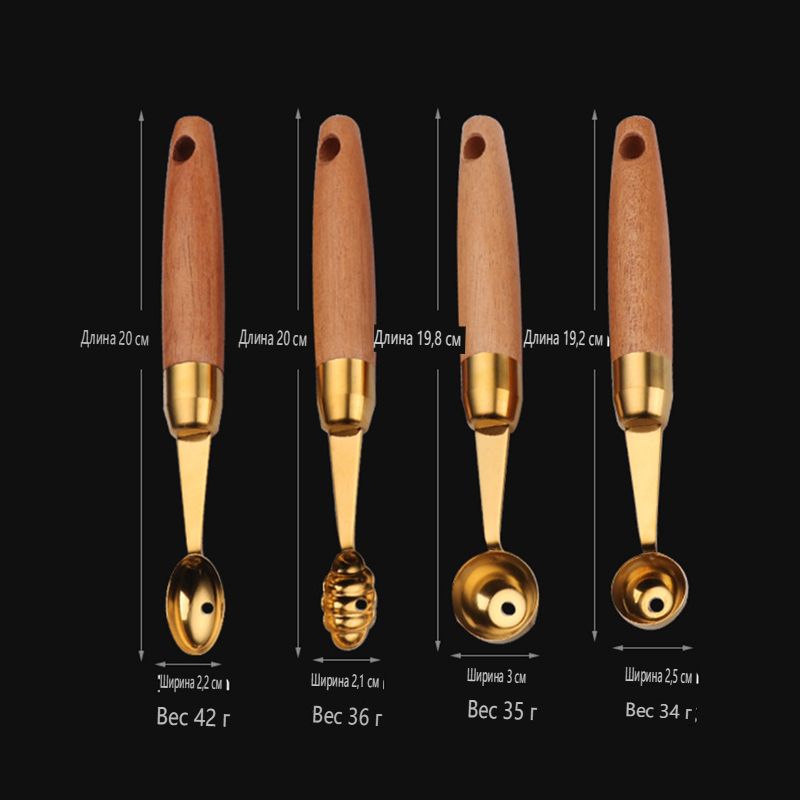 Set Of 4 Fruit Digger Scoop-Golden