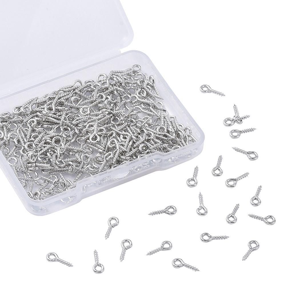 300 Pcs Multipurpose Eye Bolts Hook Screw Eye Nails Pin Bail for DIY Jewelry Making Accessories Silver
