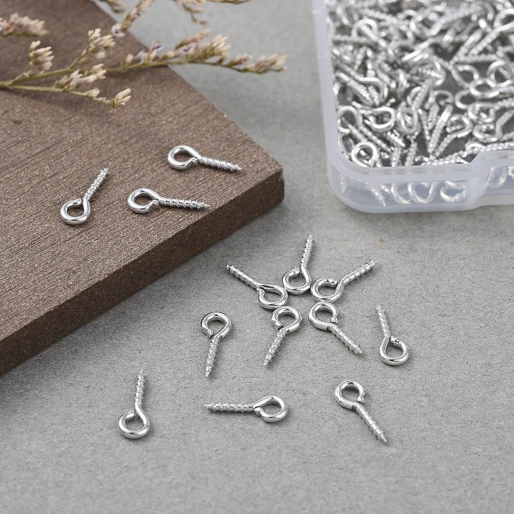 300 Pcs Multipurpose Eye Bolts Hook Screw Eye Nails Pin Bail for DIY Jewelry Making Accessories Silver
