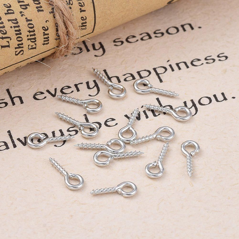 300 Pcs Multipurpose Eye Bolts Hook Screw Eye Nails Pin Bail for DIY Jewelry Making Accessories Silver