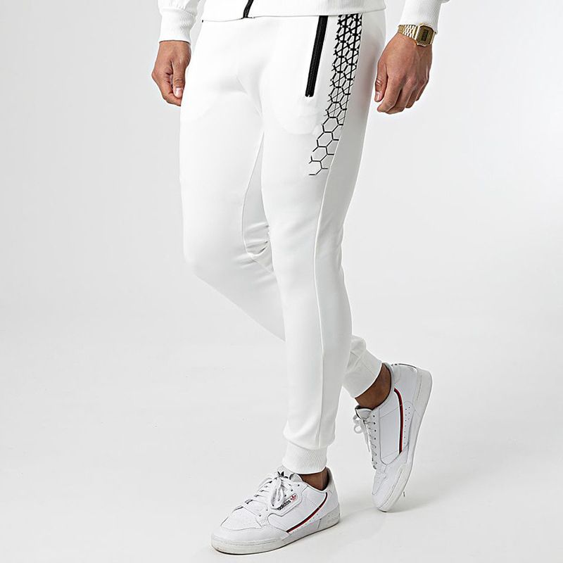 Mens 2 Pieces  Set Tracksuit Hooded Sweatshirt Jacket White