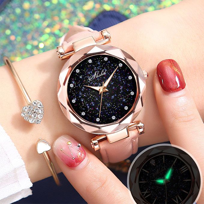Women Watch Leather Band Ladies Quartz Wrist Watch - Pink