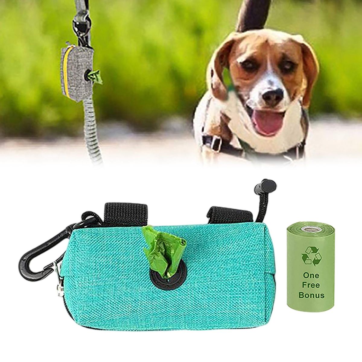 Dog Bag Dispenser With Carabiner Clip For Running Dog