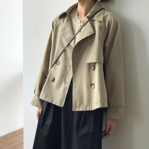 Ladies Retro Short Loose Windbreaker Jacket - Khaki