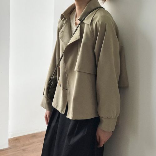 Ladies Retro Short Loose Windbreaker Jacket - Khaki