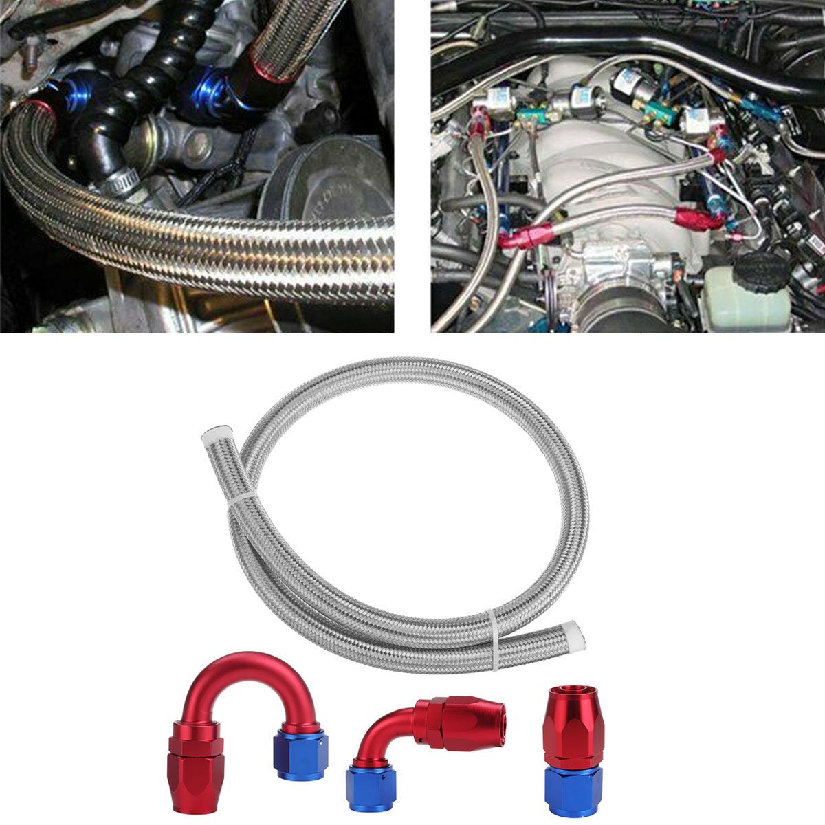 AN10 -10AN Stainless Steel Nylon Braided Fuel Gas Hose Line Kit