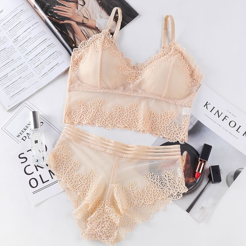 Female Y Underwear Sets Lace Te Beautiful Back Adjusted Bra Padded Tube Top