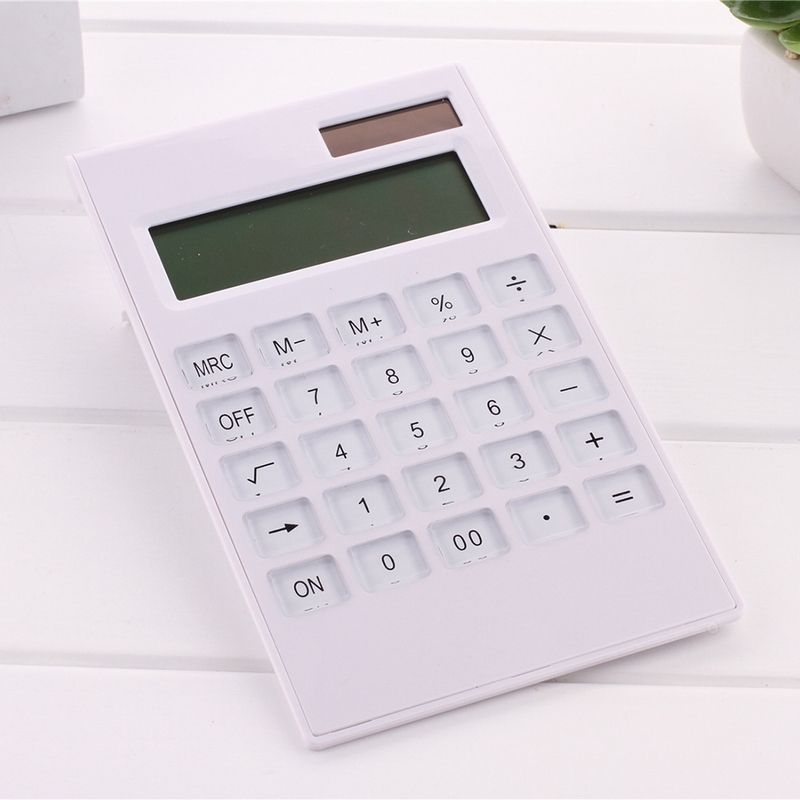 12 Digital Calculator Crystal Buttons Solar Battery-White