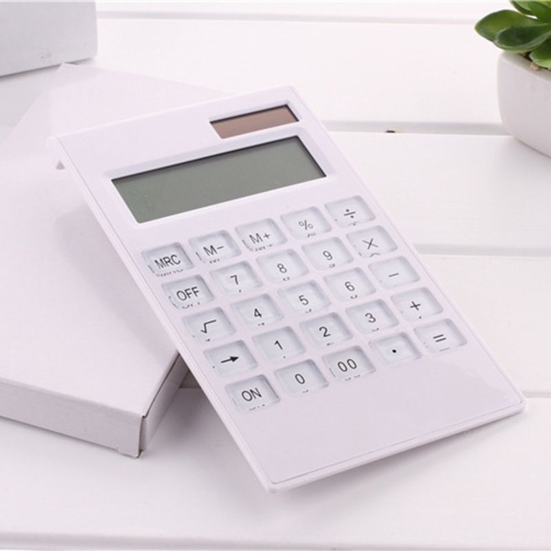 12 Digital Calculator Crystal Buttons Solar Battery-White