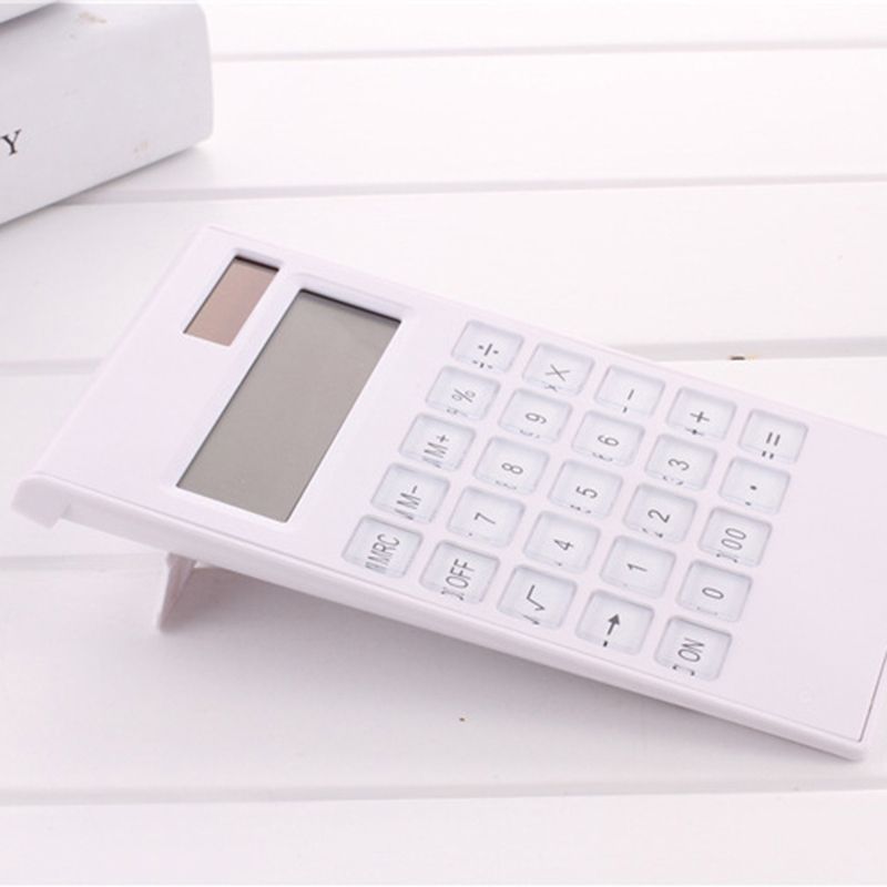12 Digital Calculator Crystal Buttons Solar Battery-White