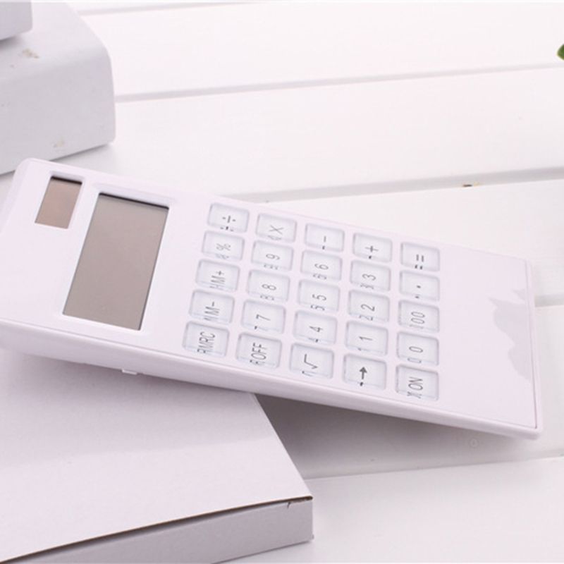 12 Digital Calculator Crystal Buttons Solar Battery-White