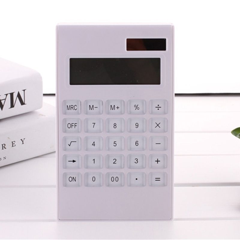 12 Digital Calculator Crystal Buttons Solar Battery-White