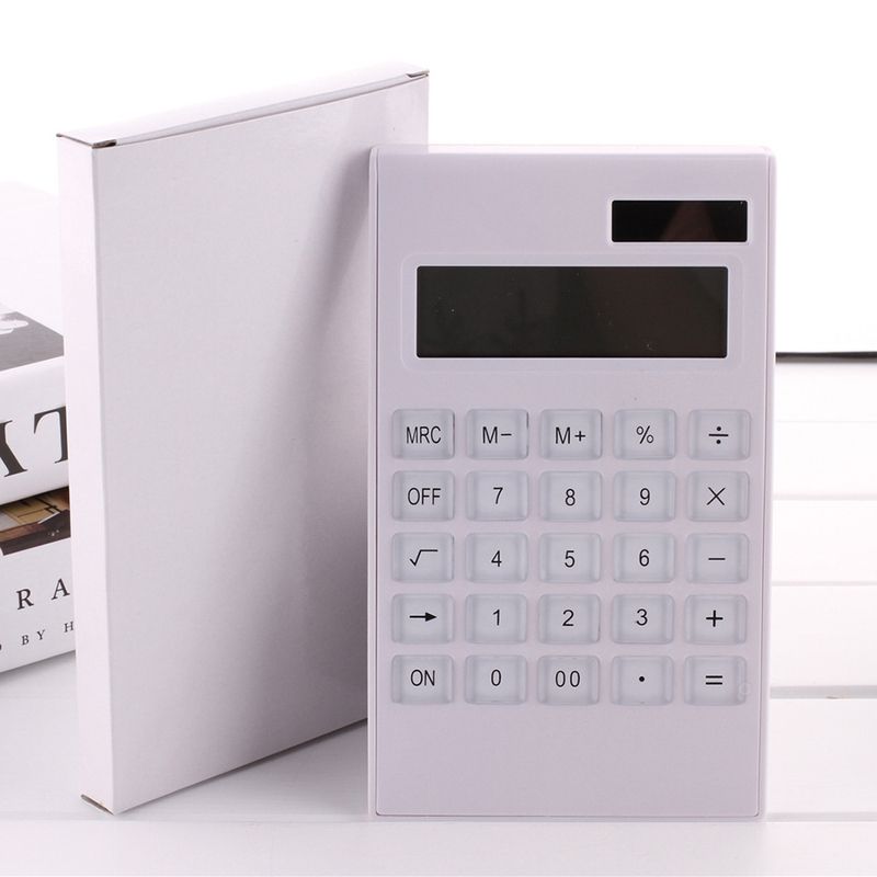 12 Digital Calculator Crystal Buttons Solar Battery-White