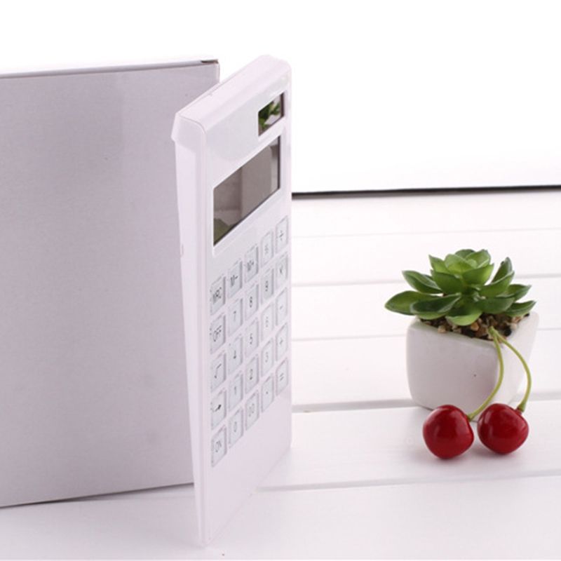 12 Digital Calculator Crystal Buttons Solar Battery-White