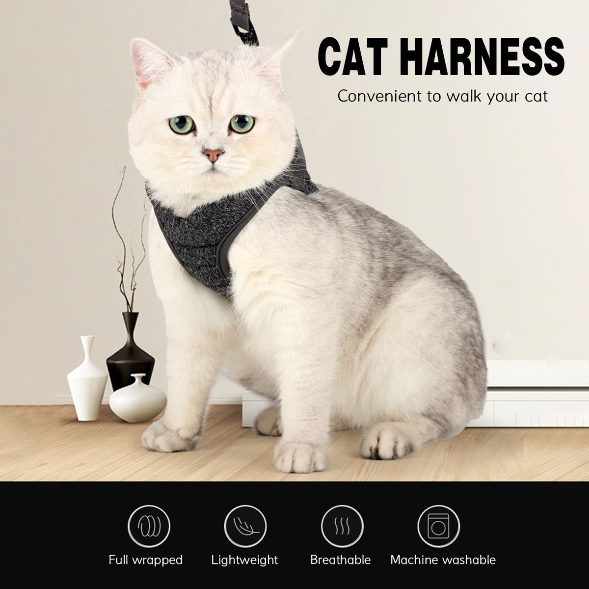 Cat Harness Leash Escape-proof Lightweight Breathable