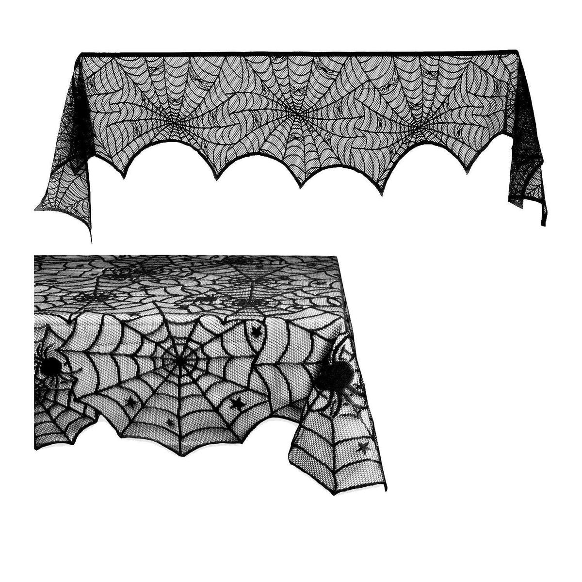Halloween Spider Web Fireplace Mantel Cover Scarf and Tablecloth, Festive Party Halloween Supplies
