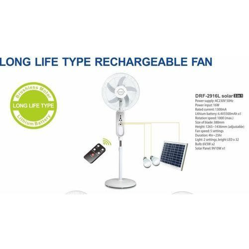 3 In 1 16 Inches Rechargeable Standing Fan + Solar + Bulbs