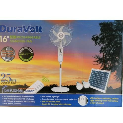 3 In 1 16 Inches Rechargeable Standing Fan + Solar + Bulbs