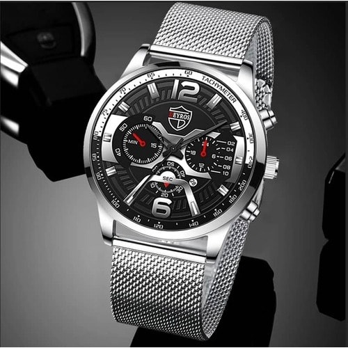 Men Studded Steel Unisex Wrist Watch - Silver
