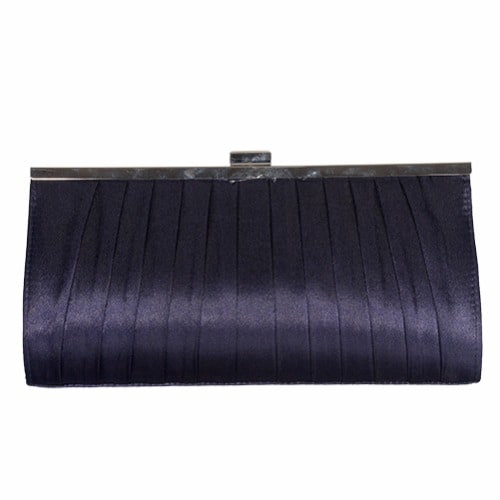 Vintage Satin Pleated Envelope Evening Clutch - Navy Blue