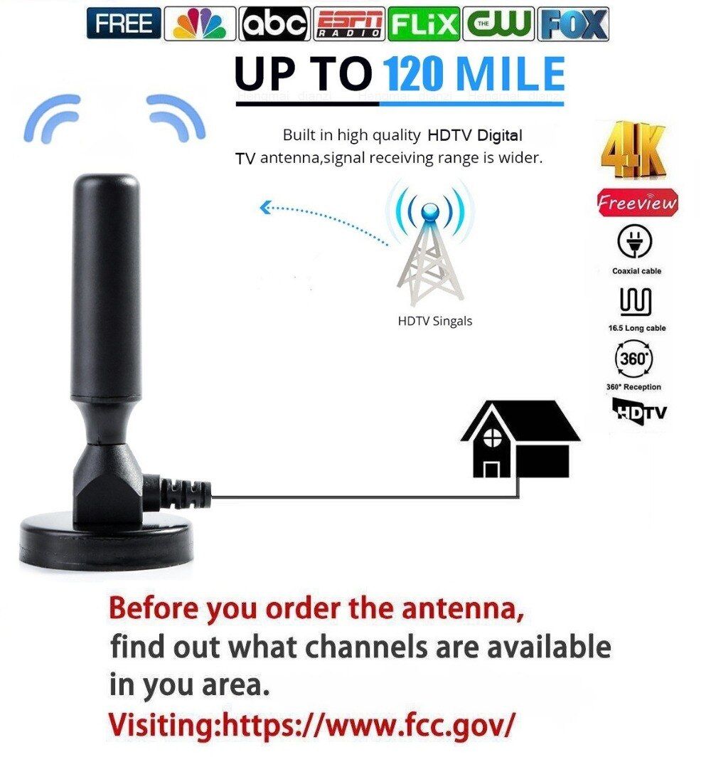 Indoor 2000 Miles Digital HDTV Antenna TV Signal Receiver Amplifier Radius Surf Fox Antena Aerial Mini  T/T2 Satellite Dish