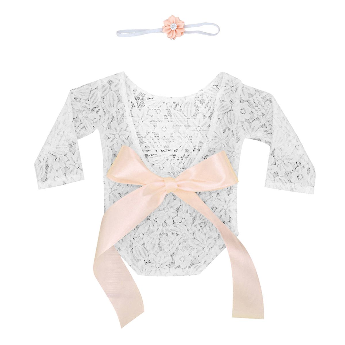 1 Set Newborn Girl Photo Shoot Clothes Lace Romper Bodysuit Big Orange