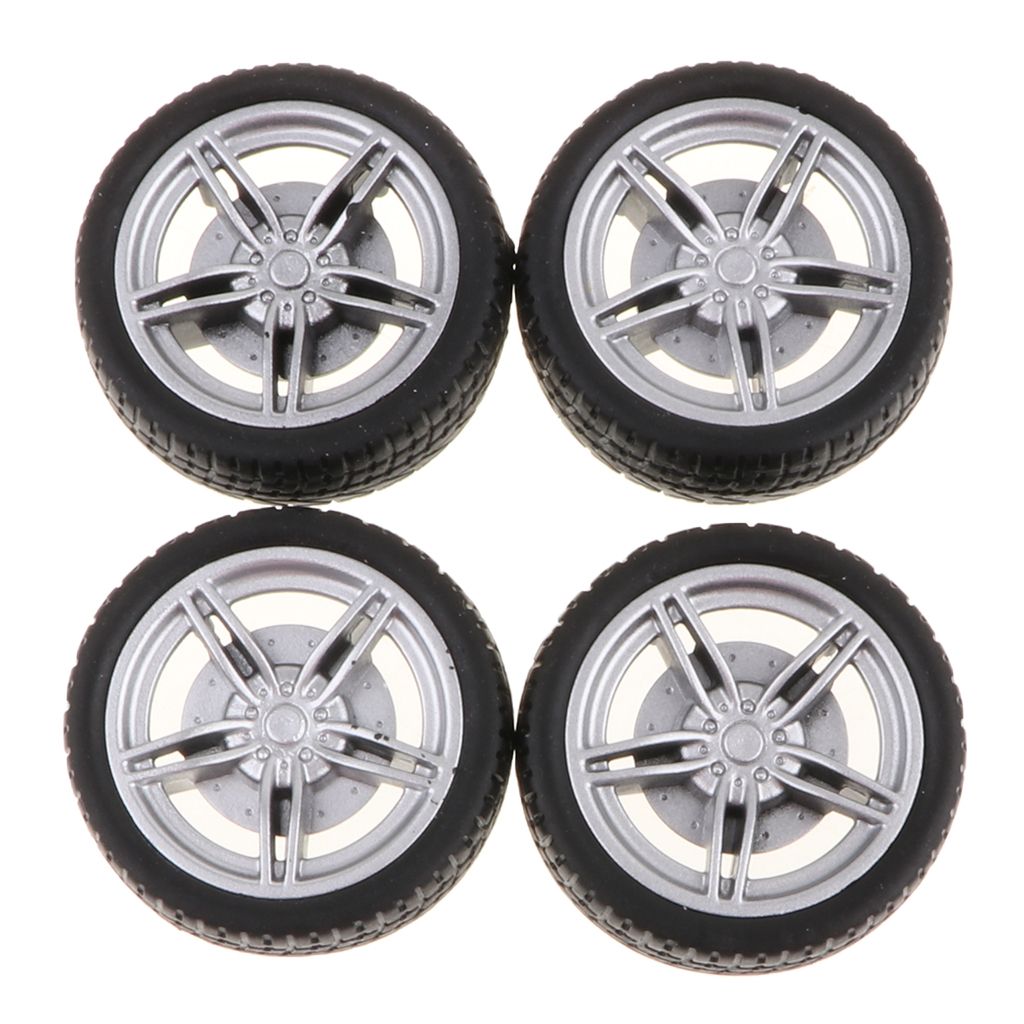 40mm Plastic 5 Spoke Front  Rear Wheel  Rubber Tires For RC Car Set