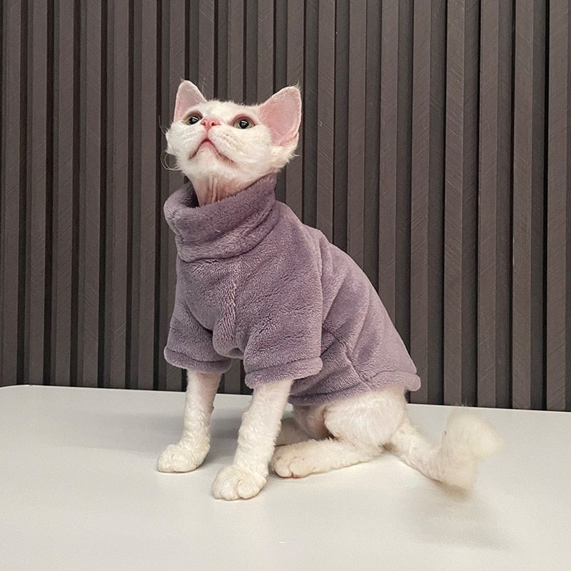 2022 Hairless Cat Sweater Winter Fashion Thickening Warm Sphynx-Taro Purple