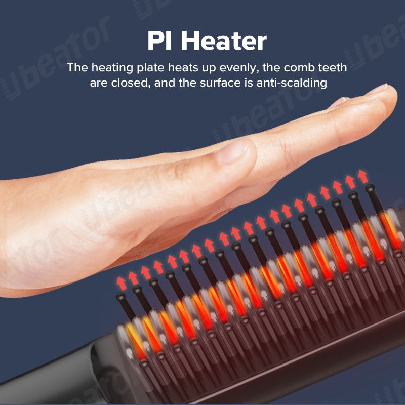 Rechargeable Portable Anti Scald Ceramic Rapid Heating Hot Hair Comb Straightener Beard Brush