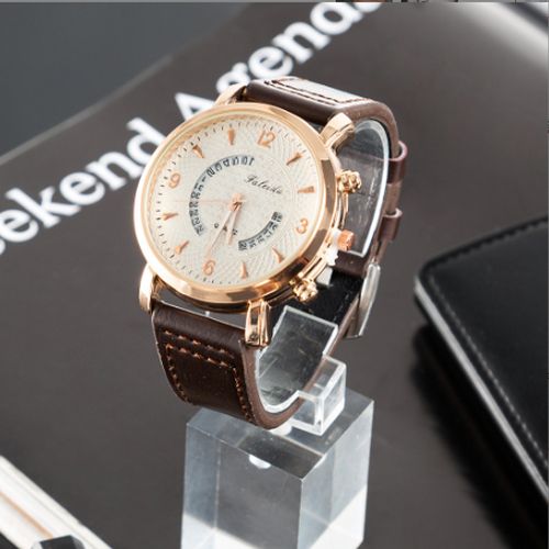 Gift Set - Wrist Watch, Bracelet & Card Case -Black + Gift Box - Brown