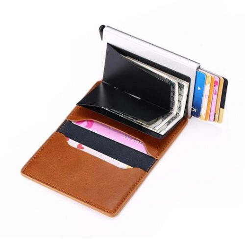 Gift Set - Wrist Watch, Bracelet & Card Case -Black + Gift Box - Brown