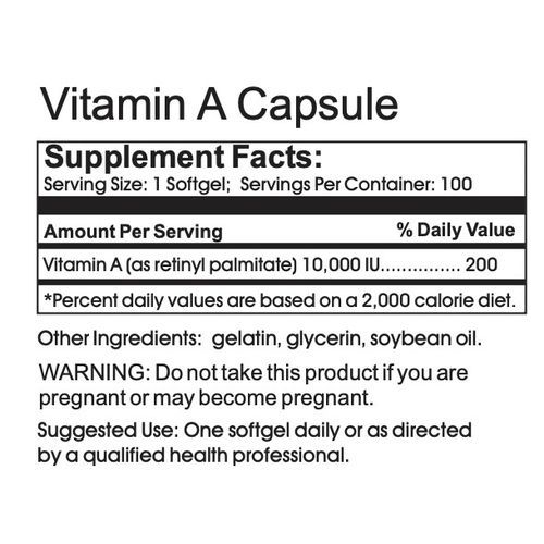Vitamin A 10000 IU 100  Softgel Eye Health