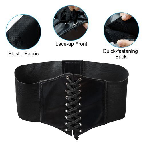 Women Corset Belt PU Leather Splice Lace-Up Elastic