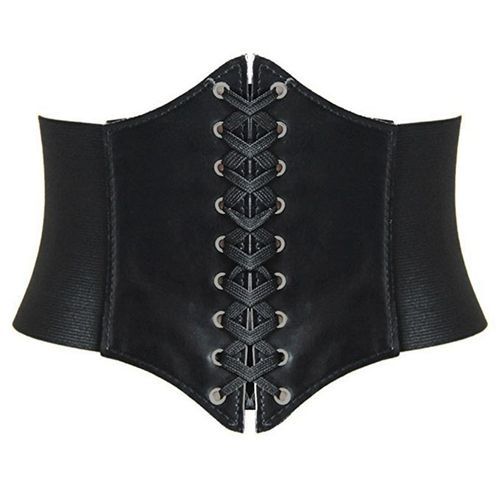 Women Corset Belt PU Leather Splice Lace-Up Elastic