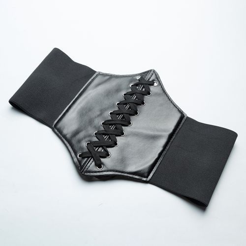 Women Corset Belt PU Leather Splice Lace-Up Elastic