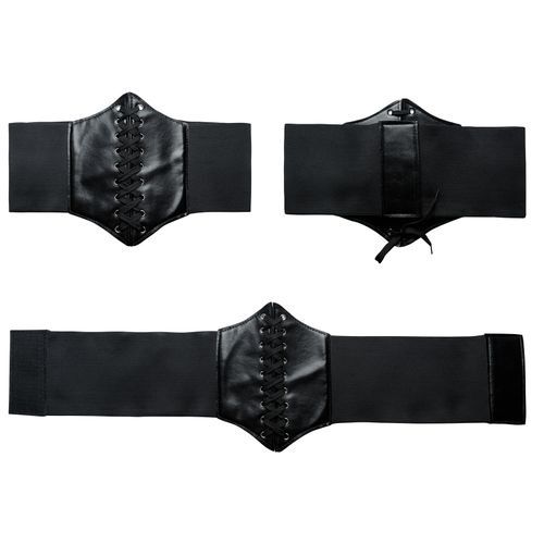 Women Corset Belt PU Leather Splice Lace-Up Elastic