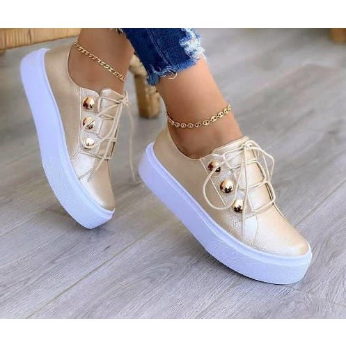 Women Spring Platform Sneakers - Gold