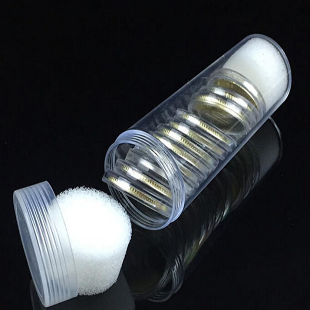 20Pcs Plastic Coin  Cases Coin Storage Protective Tube Holder Stand 32