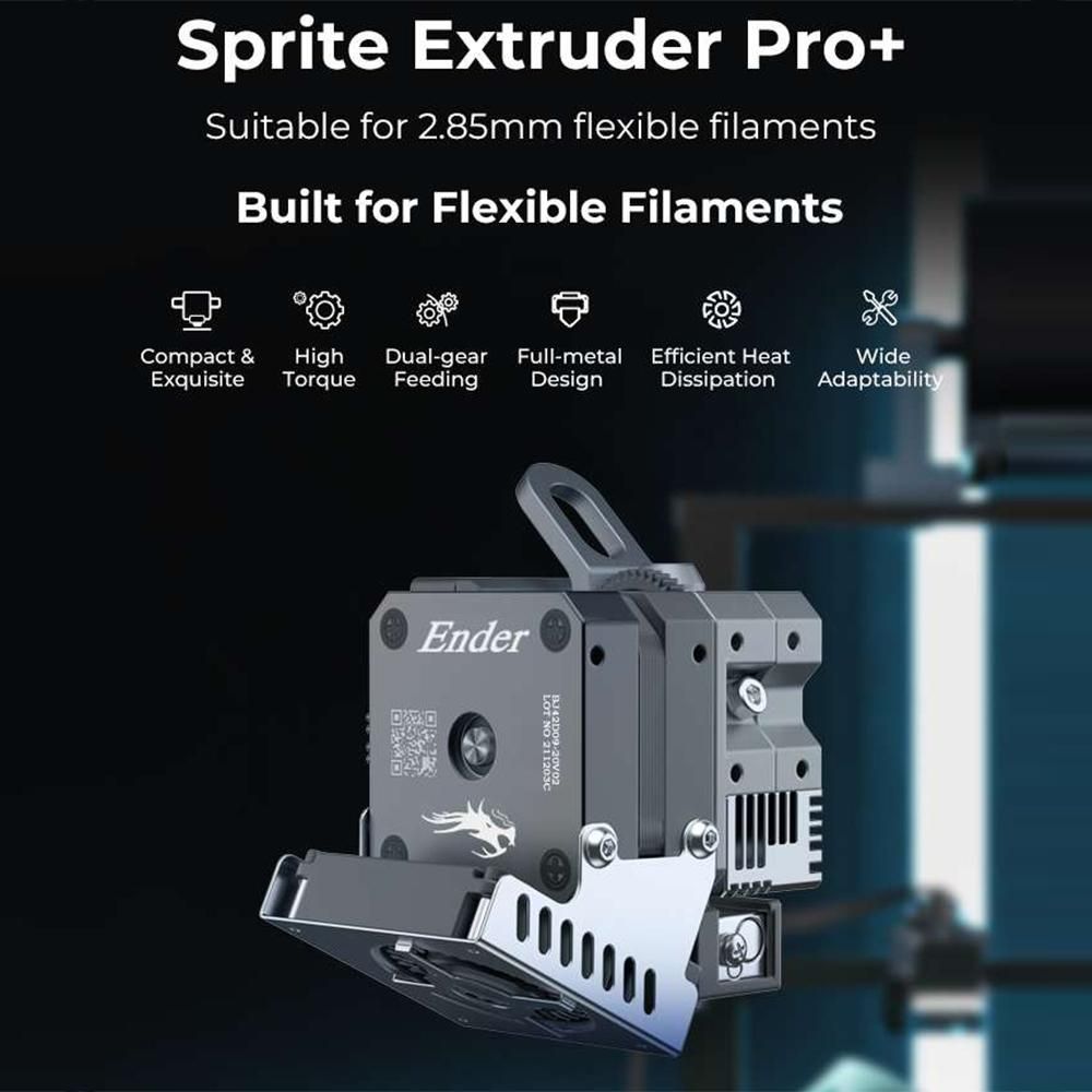 Creality Sprite Extruder Pro+ for 2.85mm Flexible Filaments TPR TPU and suitable for Ender3 Series Ender 3 S1 Series/ CR Series All Metal Body Dual-gear Feeding and Efficient Heat Dissipation