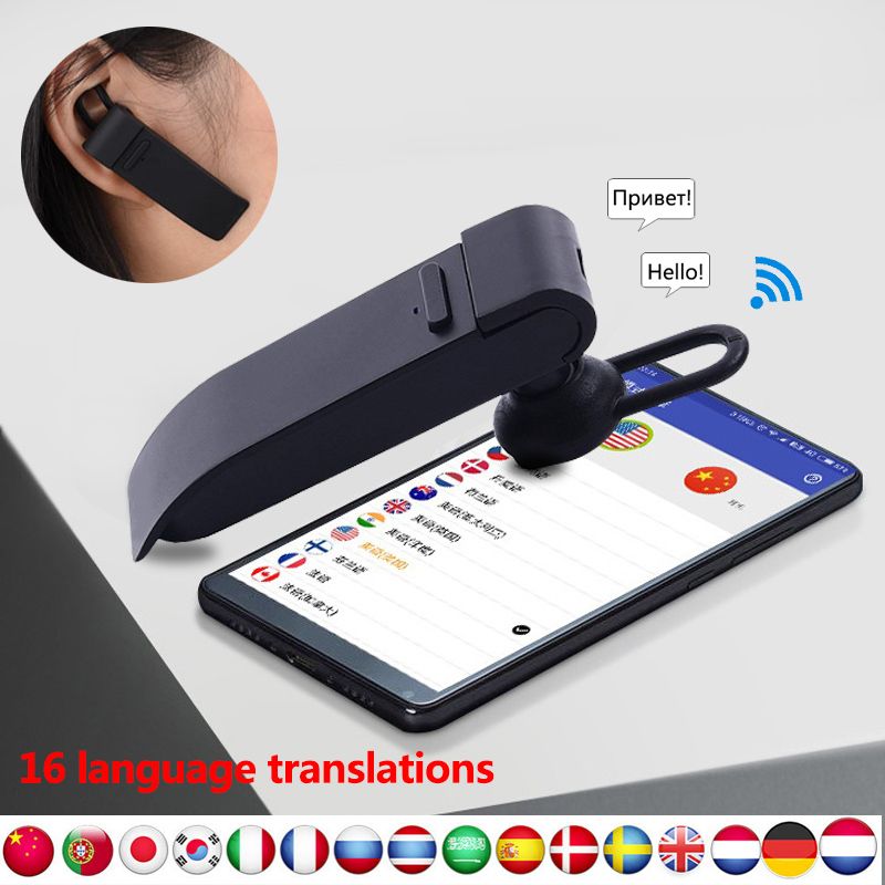 Mini   Translator Earphone Smart 16 Languages Instant Translate Headphone Mobile Phone Headset Voice Translator WAAAA