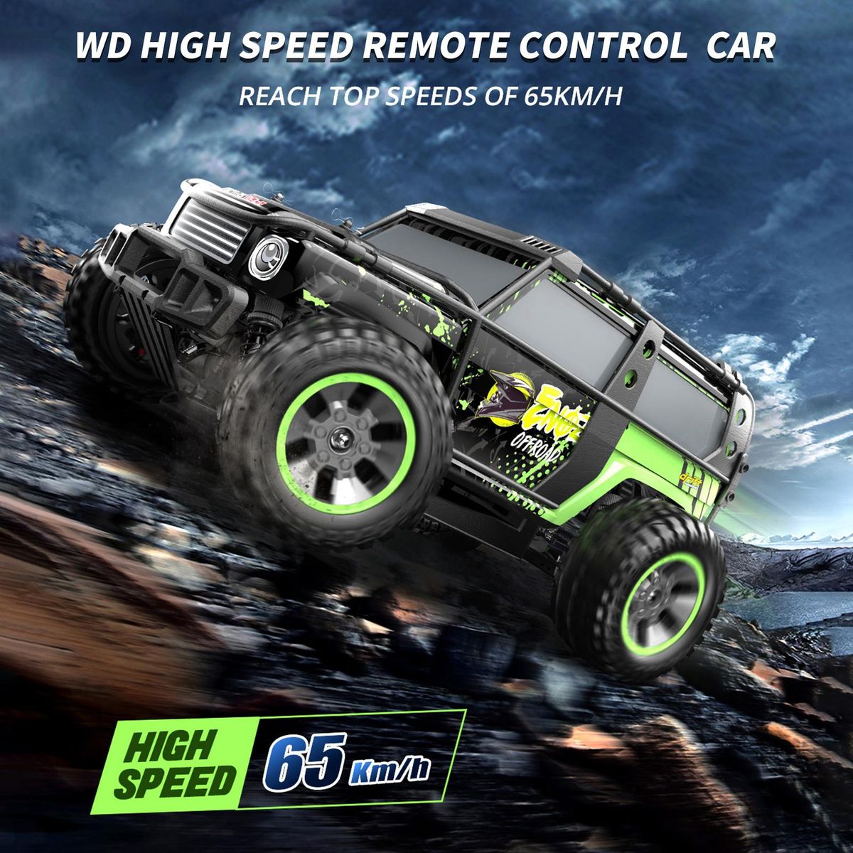 Remote Control Car 1/10 2.4GHz High Speed 65km/h All Terrain Off Road Trucks 4WD Brushless Motor Vehicle Racing Climbing Car Gifts for Kids Adults with 2 Battery