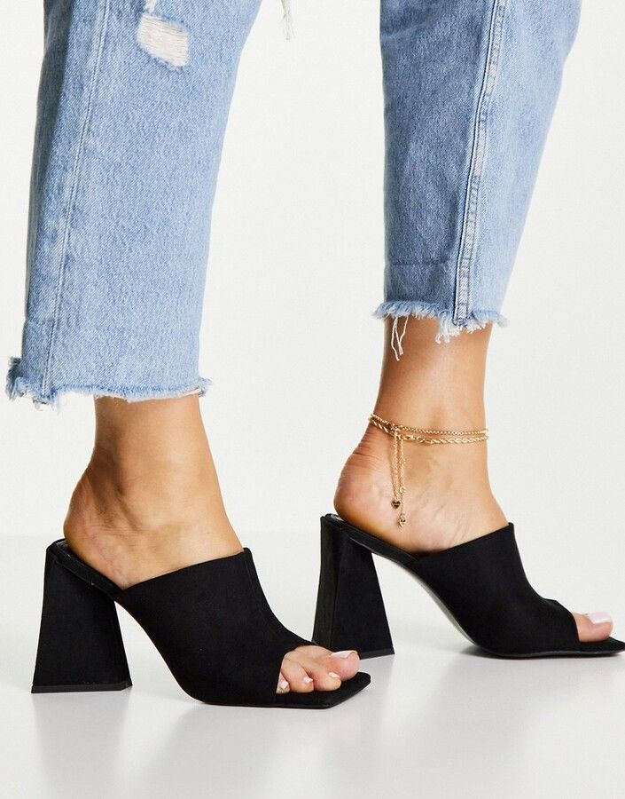 Nyla Block Heel Mules - Black