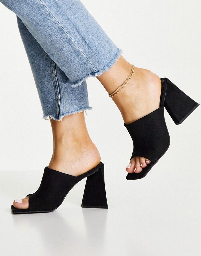 Nyla Block Heel Mules - Black