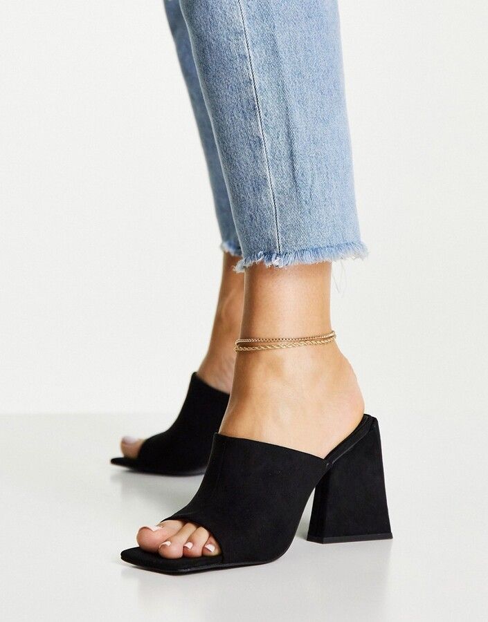 Nyla Block Heel Mules - Black