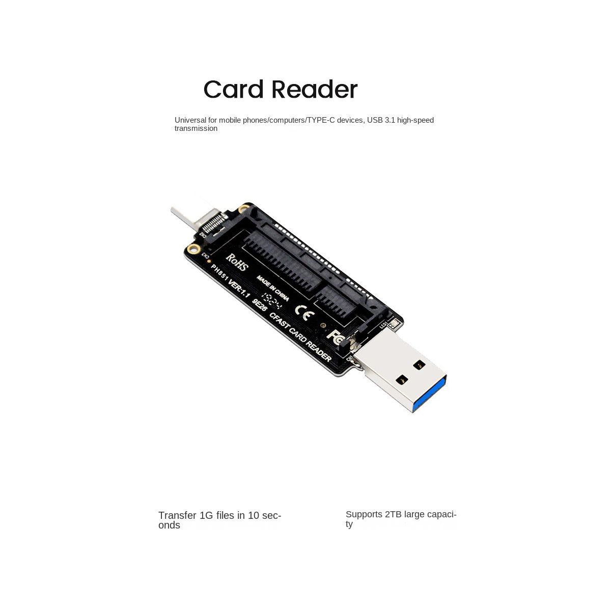 CFast USB 3.1 Type A+C Card Reader 10Gbps CFast Memory Card