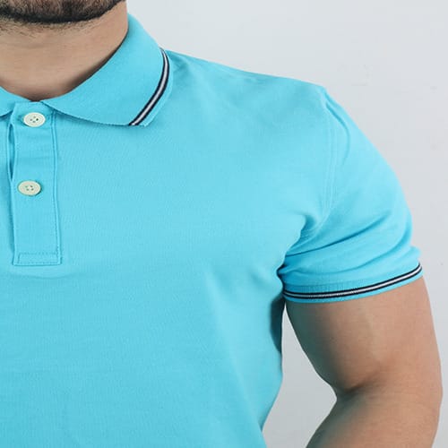 Ice Blue Men Short Sleeve Slim Fitted Polo