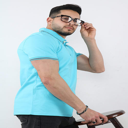 Ice Blue Men Short Sleeve Slim Fitted Polo