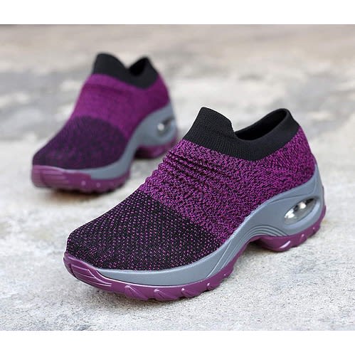 Women's Breathable Mesh Slip On Walking Sneakers -purple