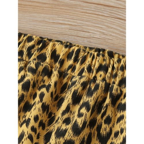 2 Pieces Kid Girl Ribbed Ruched Front Top And Leopard Flared Pants Set